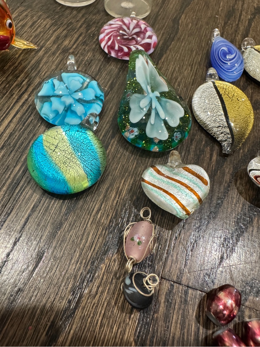 Mixed Artisan Glass Pendants Ceramic Beads Shells Craft Collection - Picture 3 of 12